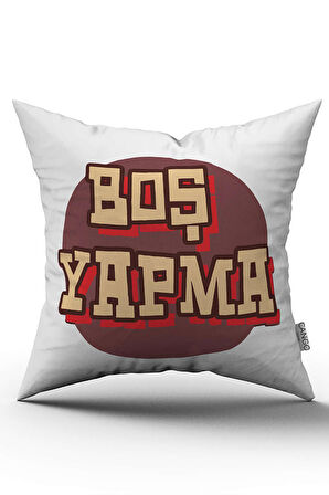 Çift Taraflı Beyaz Sarı Boş Yapma Yazılı Dijital Baskı Kırlent Yastık Kılıfı - CGH408-CT