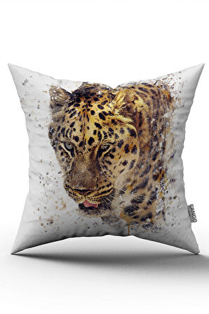 Çift Taraflı Kahverengi Beyaz Kaplan Figürlü Dijital Baskı Kırlent Yastık Kılıfı - CGH383-CT