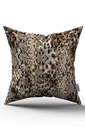 Çift Taraflı Kahverengi Siyah Leopar Yılan Derisi Desenli Dijital Baskı Kırlent Yastık Kılıfı - CGH379-CT