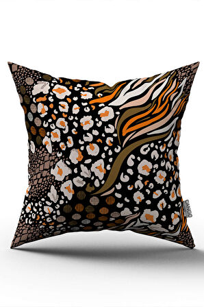 Çift Taraflı Kahverengi Turuncu Yılan Derisi Zebra Desenli Dijital Baskı Kırlent Yastık Kılıfı - CGH362-CT