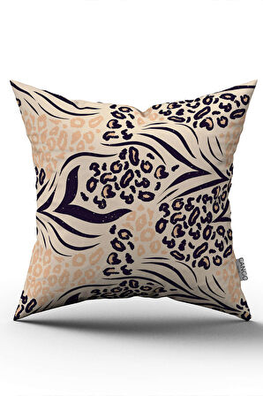 Çift Taraflı Kahverengi Siyah Leopar Desenli Dijital Baskı Kırlent Yastık Kılıfı - CGH347-CT