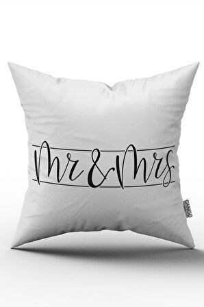 Çift Taraflı Beyaz Siyah Kadın Erkek Mr. Mrs. Dijital Baskılı Kırlent Kılıfı - CGH339-CT