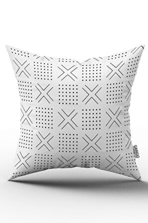 Çift Taraflı Beyaz Siyah Geometrik Dijital Baskılı Kırlent Kılıfı - - CGH316-CT