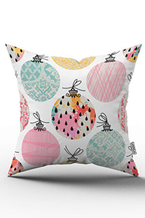 Çift Taraflı Beyaz Çok Renkli Yılbaşı Temalı Dijital Baskılı Kırlent Yastık Kılıfı - CGH299-CT