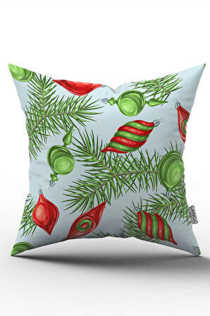 Çift Taraflı Kırmızı Mavi Yılbaşı Temalı Dijital Baskılı Kırlent Yastık Kılıfı - CGH291-CT