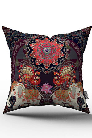 Çift Taraflı Kırmızı Turuncu Şans ve Bereket Fili Etnik Kırent Kılıfı - CGH283-CT