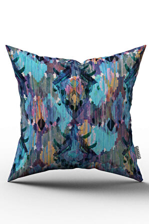 Çift Taraflı Mavi Sarı Etnik Desenli Kırlent Yastık Kılıfı - CGH266-CT