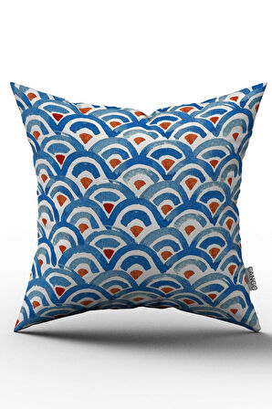 Çift Taraflı Mavi Kırmızı Etnik Desenli Kırlent Yastık Kılıfı - CGH252-CT