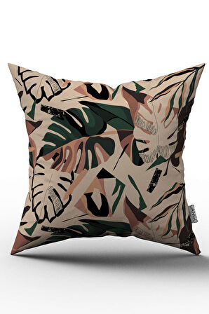 Çift Taraflı Kahverengi Yeşil Tropikal Kırlent Yastık Kılıfı - CGH251-CT