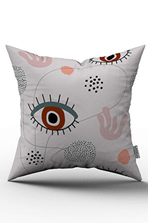 Çift Taraflı Gri Pembe Modern Göz Desenli Kırlent Yastık Kılıfı - CGH248-CT