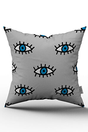 Çift Taraflı Gri Mavi Göz Desenli Kırlent Yastık Kılıfı - CGH247-CT