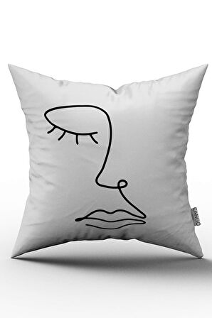 Çift Taraflı Beyaz Siyah Modern Figürlü Kırlent Yastık Kılıfı - CGH244-CT