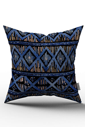 Çift Taraflı Sari Mavi Etnik Desenli Kırlent Yastık Kılıfı - CGH238-CT