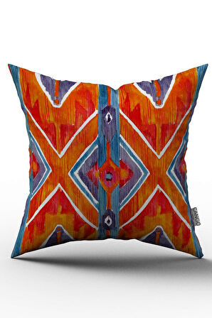 Çift Taraflı Turuncu Mavi Etnik Desenli Kırlent Yastık Kılıfı - CGH237-CT