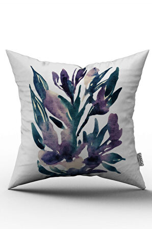 Çift Taraflı Beyaz Mor Soyut Çiçekli  Kırlent Yastık Kılıfı - CGH235-CT