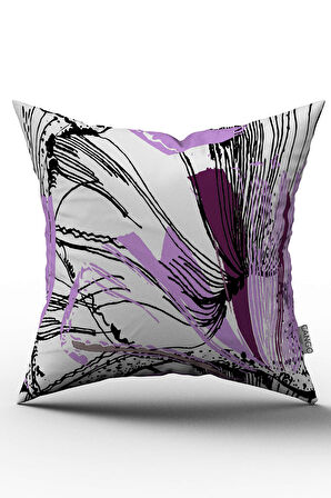 Çift Taraflı Beyaz Mor Soyut Çiçekli Kırlent Yastık Kılıfı - CGH230-CT