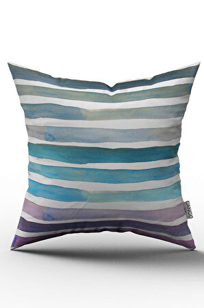 Çift Taraflı Mor Mavi Soyut Çizgili  Kırlent Yastık Kılıfı - CGH181-CT