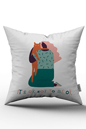 Çift Taraflı Beyaz Yeşil Modern Figürlü Kırlent Yastık Kılıfı - CGH174-CT