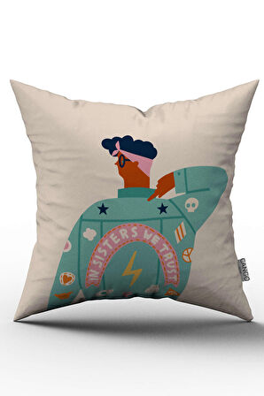 Çift Taraflı Krem Yeşil Modern Figürlü Kırlent Yastık Kılıfı - CGH173-CT