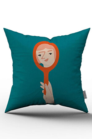 Çift Taraflı Mavi Turuncu Modern Figürlü Kırlent Yastık Kılıfı - CGH167-CT