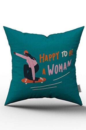 Çift Taraflı Mavi Pembe Modern Figürlü Kırlent Yastık Kılıfı - CGH166-CT