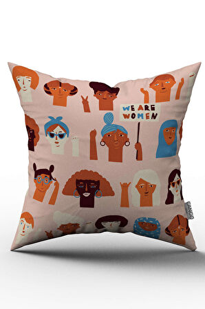 Çift Taraflı Beyaz Pembe Modern Figürlü Kırlent Yastık Kılıfı - CGH164-CT