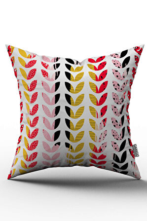 Çift Taraflı Kırmızı Beyaz Yaprak Desenli Kırlent Yastık Kılıfı - CGH127-CT