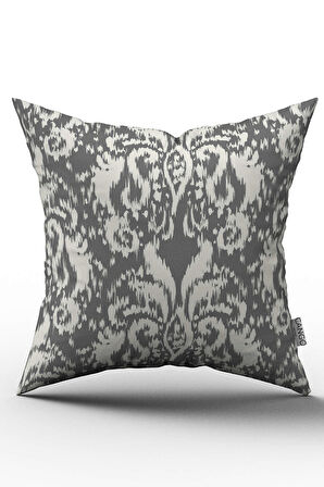 Çift Taraflı Gri Beyaz Damask Desenli Kırlent Yastık Kılıfı - CGH115-CT