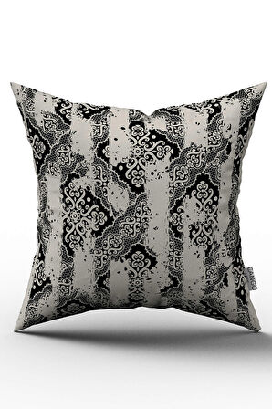 Çift Taraflı Siyah Krem Damask Desenli Kırlent Yastık Kılıfı - CGH099-CT