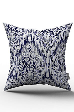 Çift Taraflı Lacivert Beyaz Damask Desenli Kırlent Yastık Kılıfı - CGH089-CT