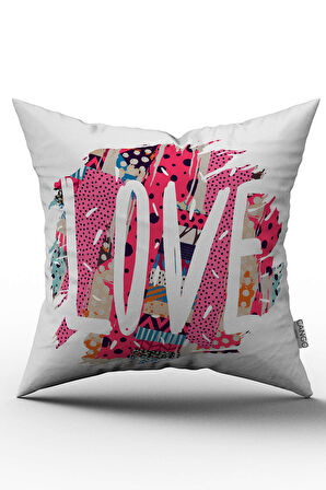 Çift Taraflı Beyaz Love Yazılı Kırlent Yastık Kılıfı - CGH077-CT