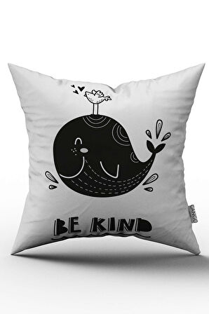 Çift Taraflı Siyah Beyaz  Balık Figürlü Çocuk Kırlent Yastık Kılıfı - CGH071-CT