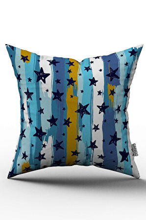 Çift Taraflı Mavi Beyaz Yıldızlı Kırlent Yastık Kılıfı - CGH066-CT