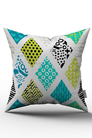 Çift Taraflı Mavi Yeşil Modern Geometrik Desenli Kırlent Yastık Kılıfı - CGH065-CT
