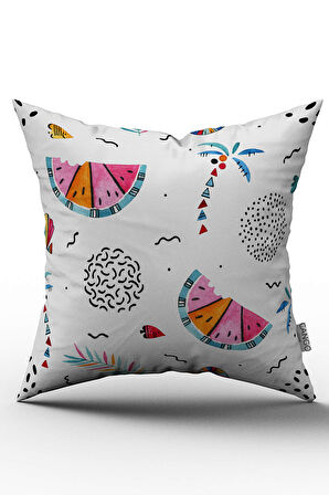 Çift Taraflı Beyaz Tropikal Karpuzlu Kırlent Yastık Kılıfı - CGH056-CT