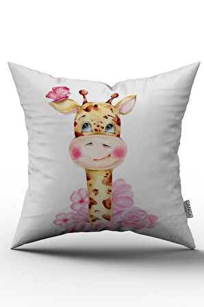 Çift Taraflı Pembe Beyaz Zürafa Çiçekli Çocuk Kırlent Yastık Kılıfı - CGH053-CT