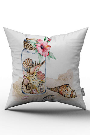 Çift Taraflı Krem Pembe Deniz Kabuğu Çiçekli Kırlent Yastık Kılıfı - CGH041-CT