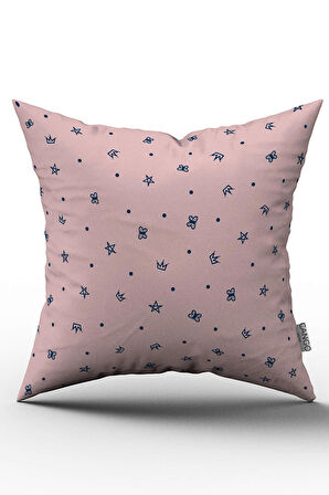 Çift Taraflı Pembe Lacivert Taç Yıldızlı Çocuk Kırlent Yastık Kılıfı - CGH039-CT