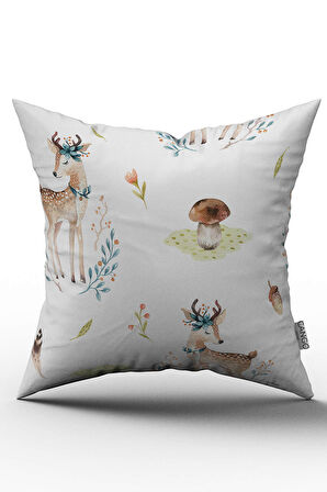 Çift Taraflı Beyaz Yeşil Geyik Desenli Kırlent Yastık Kılıfı - CGH021-CT