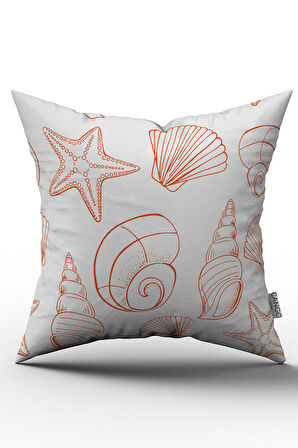 Çift Taraflı Beyaz Turuncu Marin Deniz Desenli Kırlent Yastık Kılıfı - CGH012-CT