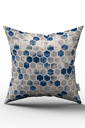 Çift Taraflı Mavi Gri Geometrik Petek Desenli Dijital Baskılı Kırlent Kılıfı - YST11-CT