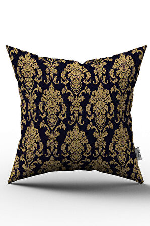 Çift Taraflı Siyah Sarı Damask Desenli Dijital Baskılı Kırlent Kılıfı - OTYK005-CT