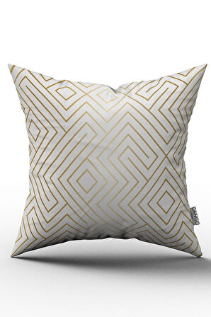 Çift Taraflı Beyaz Sarı Geometrik Desenli Dijital Baskılı Kırlent Kılıfı - OTYK009-CT