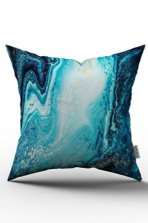 Çift Taraflı Mavi Soyut Dekoratif Dijital Baskılı Kırlent Kılıfı - OTYK029-CT