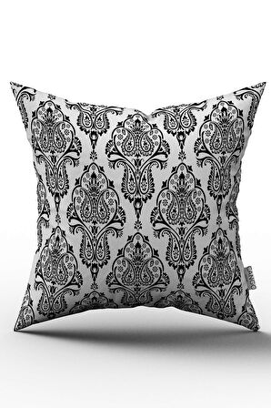 Çift Taraflı Beyaz Siyah Damask Desenli Dijital Baskılı Kırlent Kılıfı - OTYK035-CT