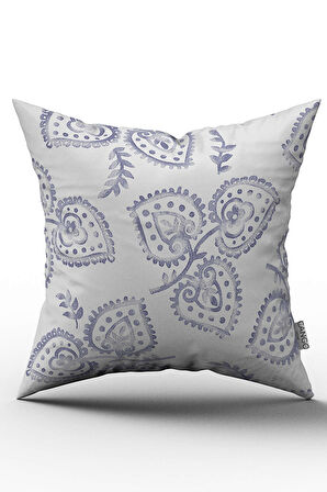 Çift Taraflı Mavi Beyaz Dekoratif Yaprak Desenli Dijital Baskılı Kırlent Kılıfı - OTYK075-CT