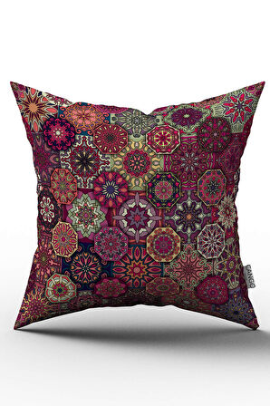 Çift Taraflı Pembe Mor Retro Vintage Desenli Dijital Baskılı Kırlent Kılıfı - OTYK288-CT