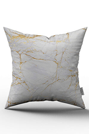 Çift Taraflı Beyaz Sarı Altın Damarlı Mermer Desenli Dijital Baskılı Kırlent Kılıfı - OTYK303-CT