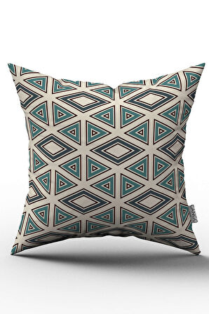 Çift Taraflı Yeşil Krem Retro Geometirk Desenli Dijital Baskılı Kırlent Kılıfı - OTYK304-CT