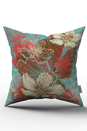 Çift Taraflı Pembe Mavi Çiçek Desenli Dijital Baskılı Kırlent Kılıfı - OTYK317-CT